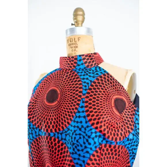 Colorful Boutique African Print Dress, High Low Skirt Fit and Flare Ankara, XL - Picture 3 of 9